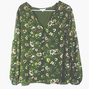 Time and Tru balloon sleeve flowy chiffon romantic blouse Sz XL (16-18)